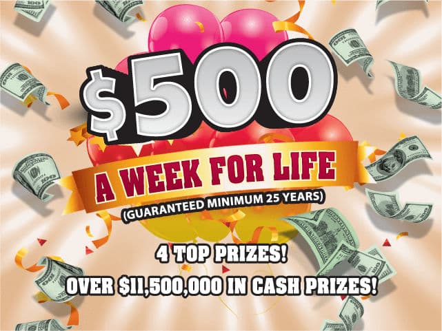 $500 A Week For Life Florida Lottery scratch-off ticket art