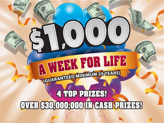 $1,000 A Week For Life Florida Lottery scratch-off ticket art