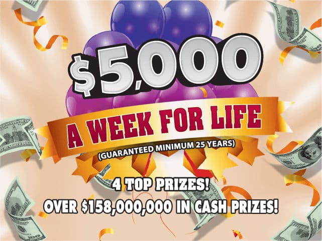 $5,000 A Week For Life Florida Lottery scratch-off ticket