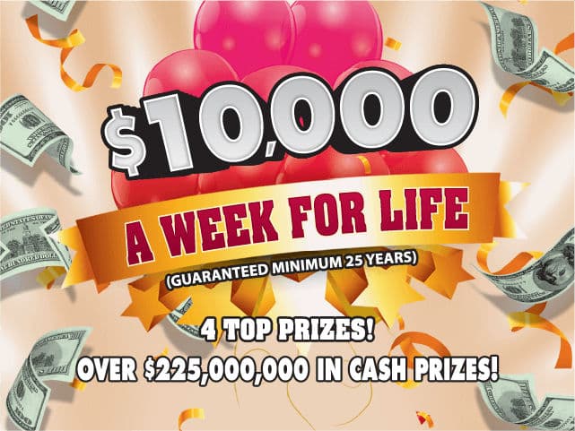$10,000 A Week For Life Florida Lottery scratch-off ticket
