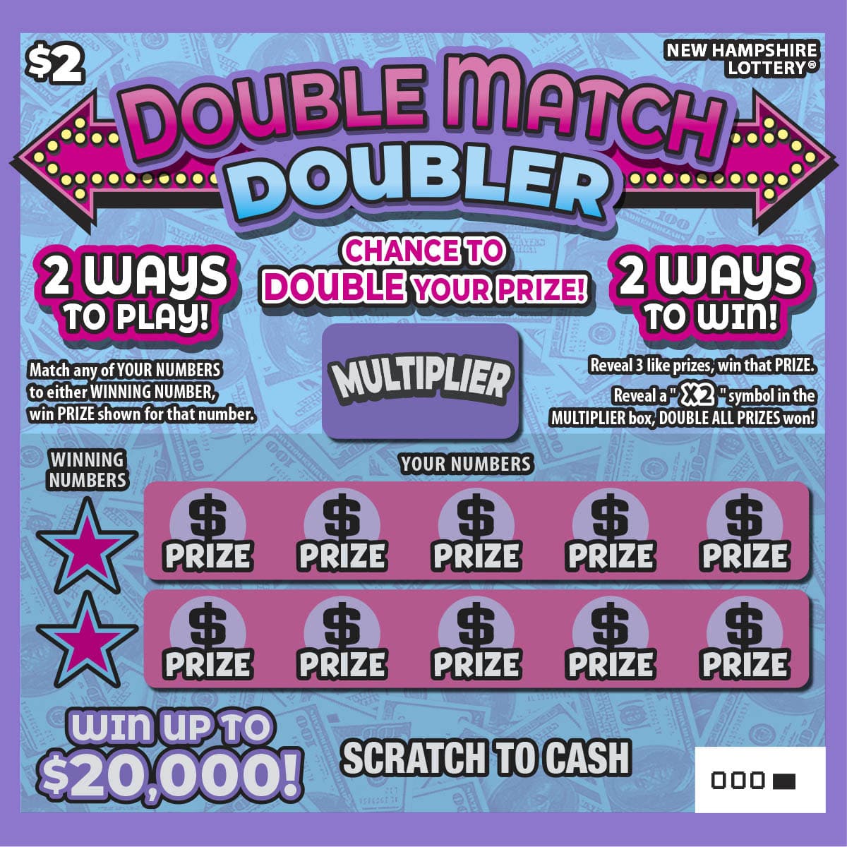 Double Match Doubler New Hampshire Lottery scratch-off ticket art