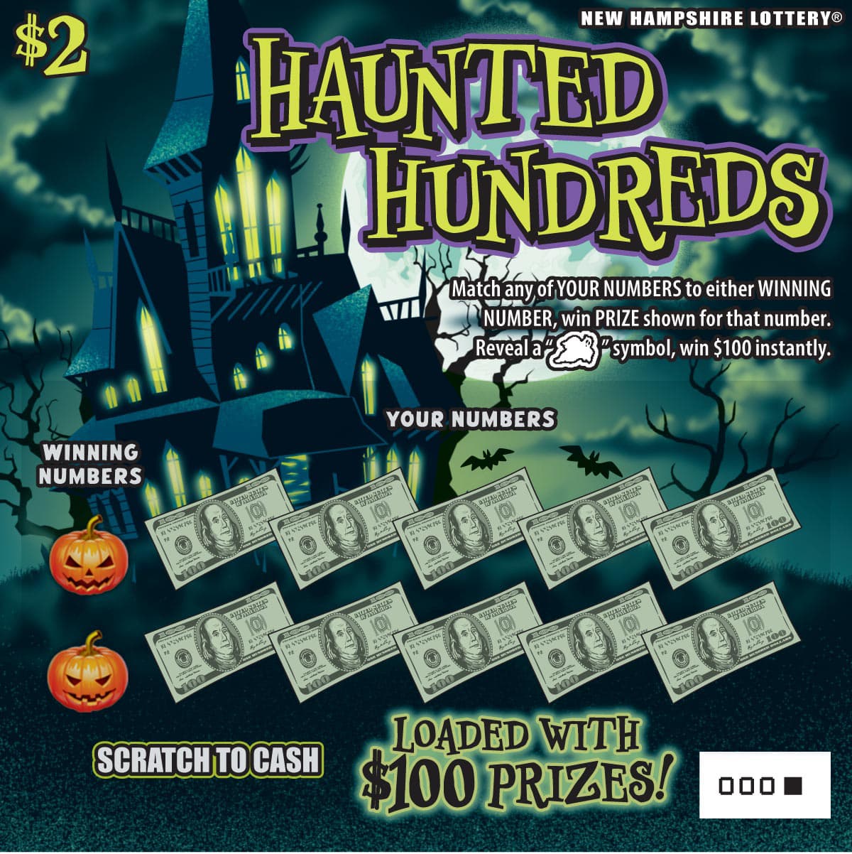 Haunted Hundreds New Hampshire Lottery scratch-off ticket