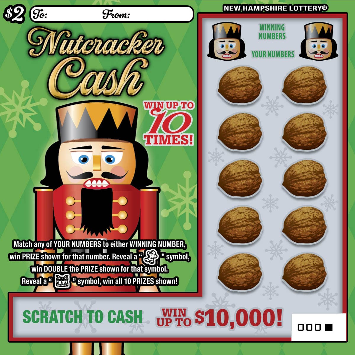 Nutcracker Cash New Hampshire Lottery scratch-off ticket art