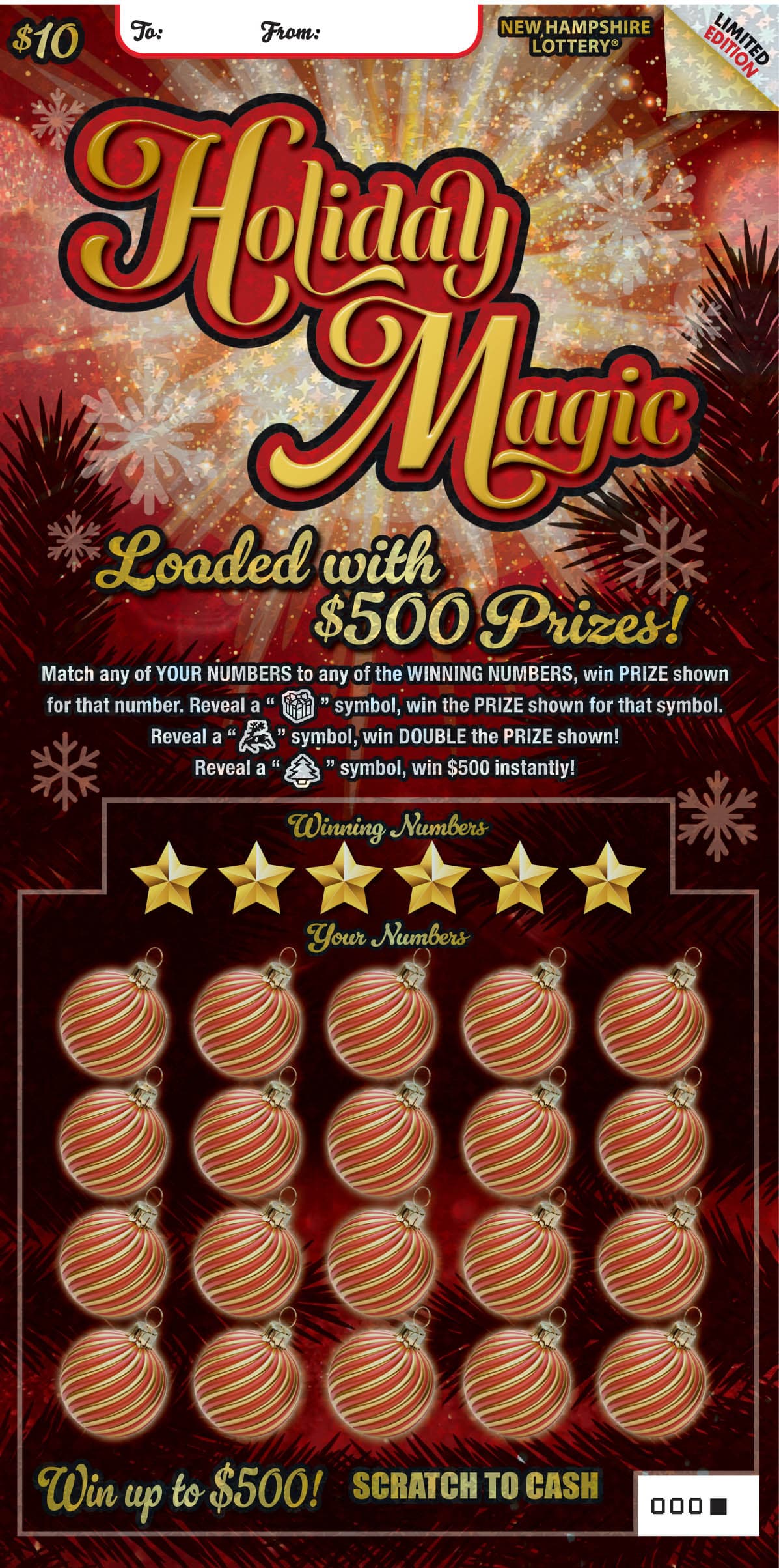 Holiday Magic New Hampshire Lottery scratch-off ticket