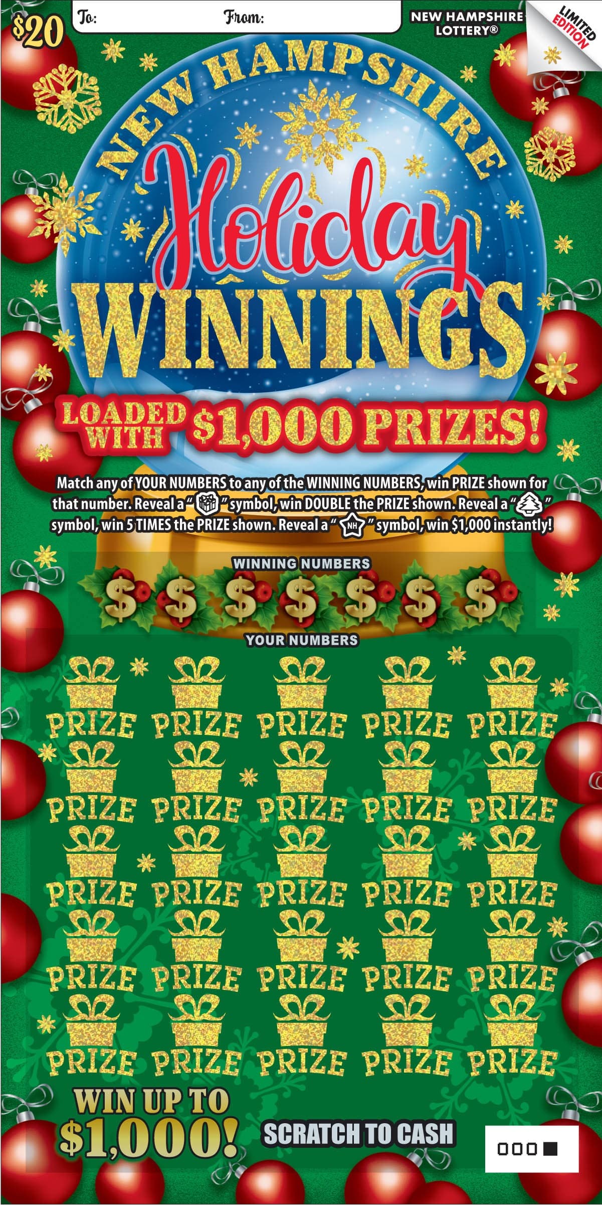 New Hampshire Holiday Winnings New Hampshire Lottery scratch-off ticket