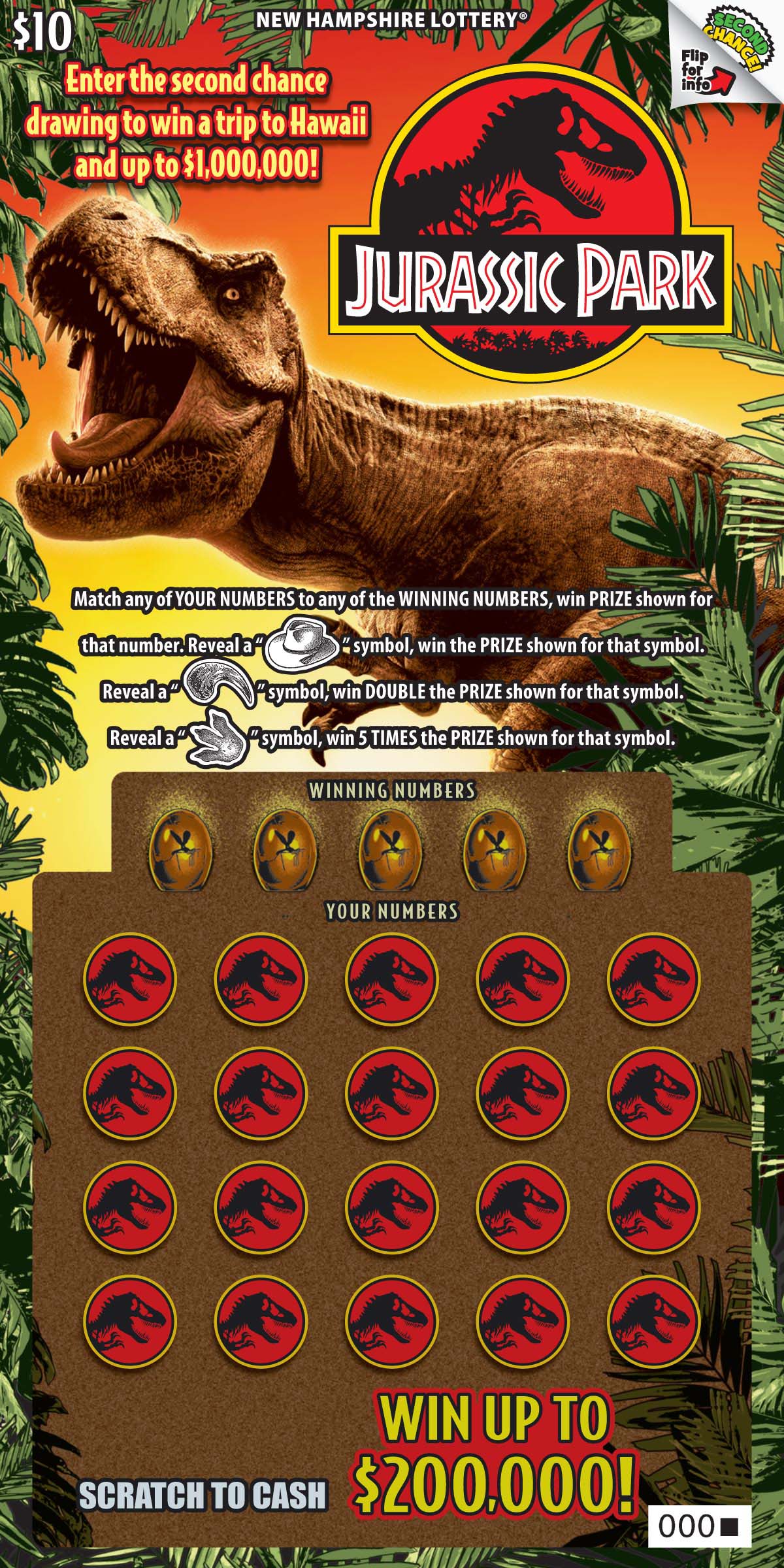 JURASSIC PARK® New Hampshire Lottery scratch-off ticket art
