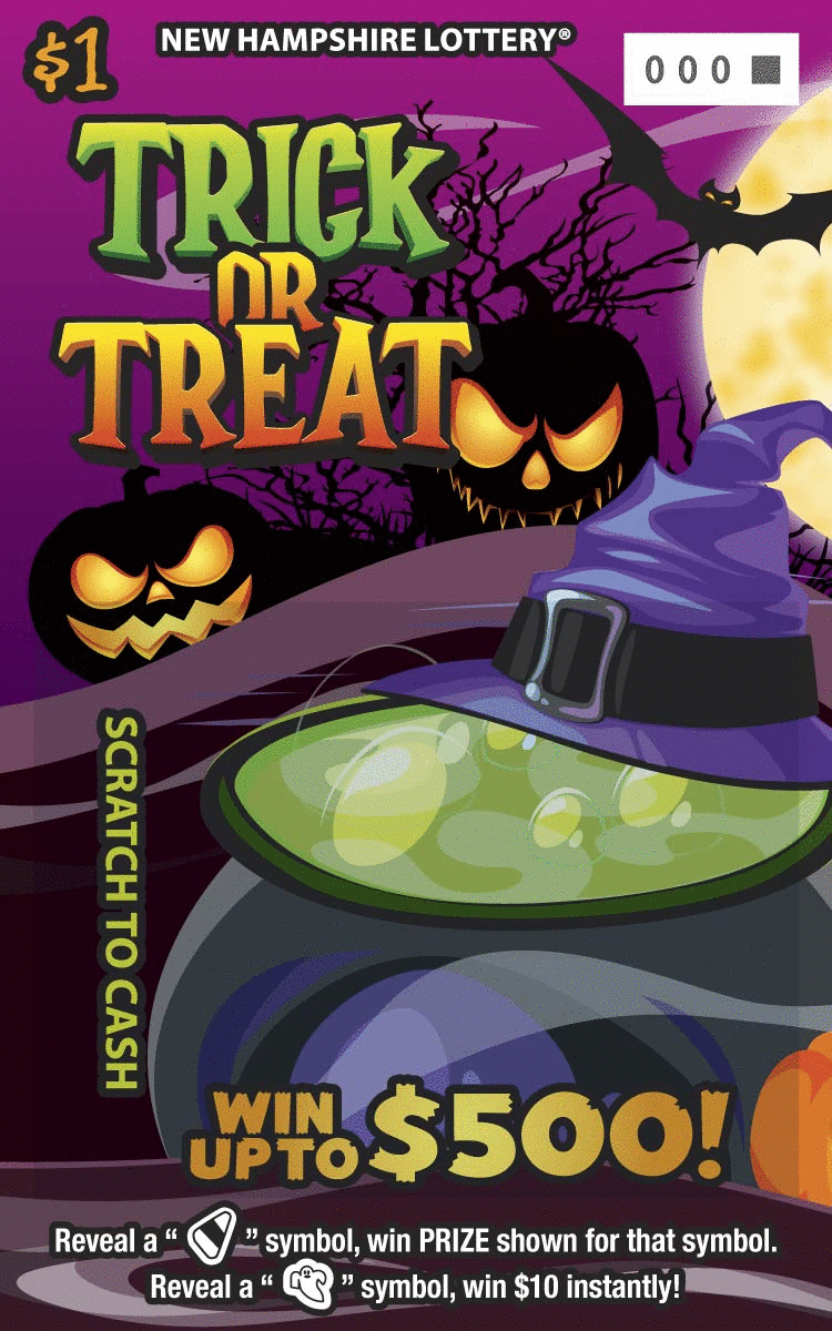 Trick or Treat New Hampshire Lottery scratch-off ticket art