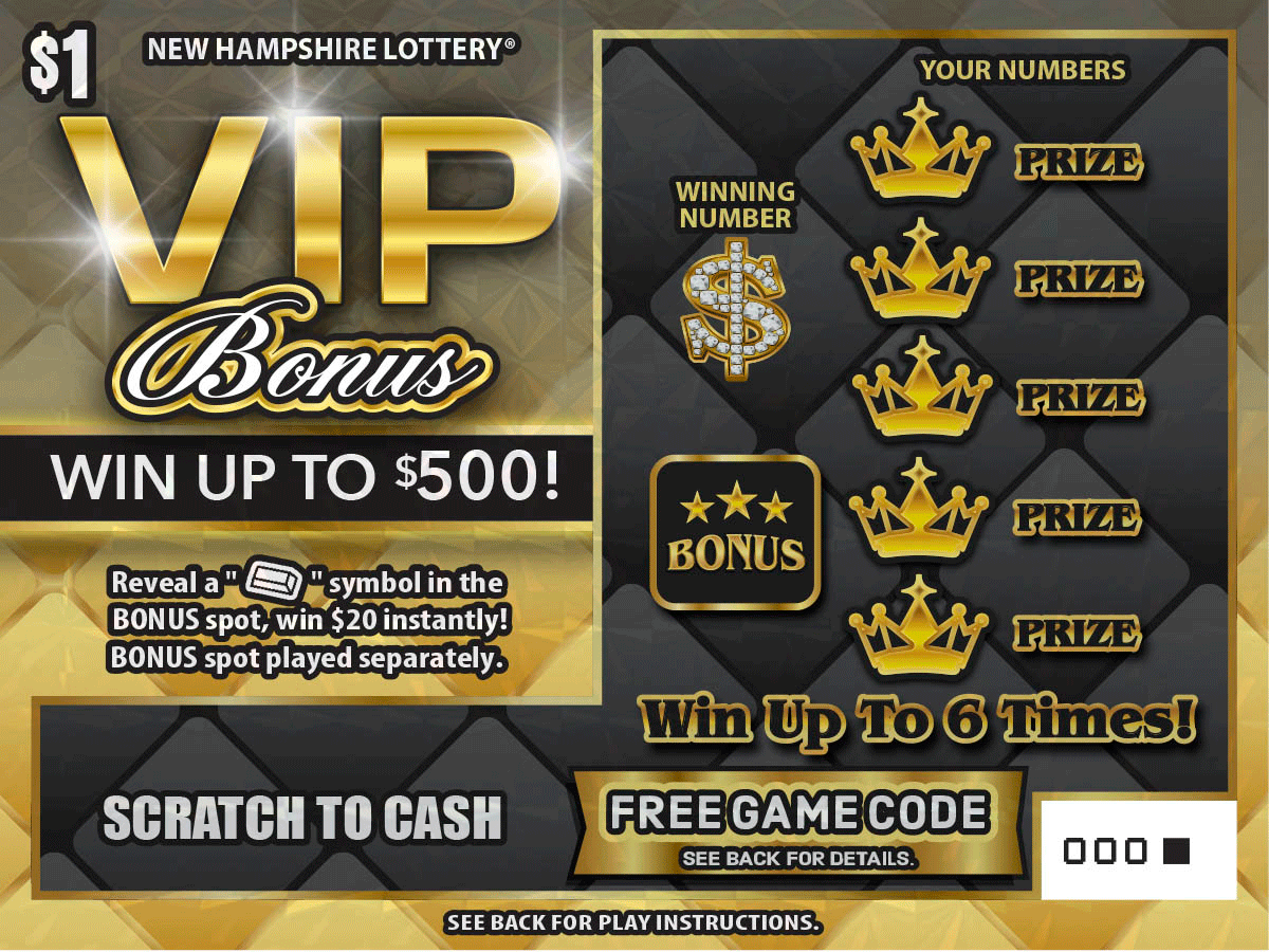 VIP Bonus New Hampshire Lottery scratch-off ticket art
