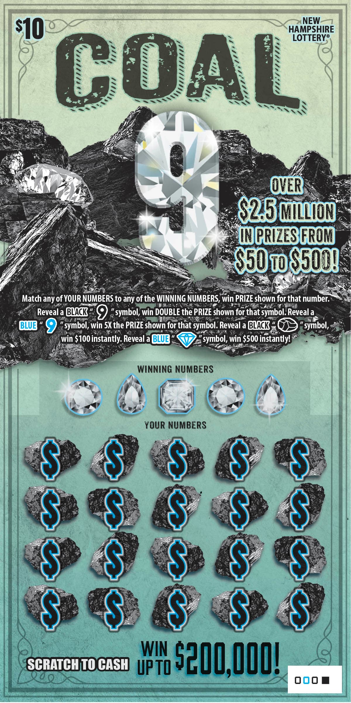 Coal 9 New Hampshire Lottery scratch-off ticket art