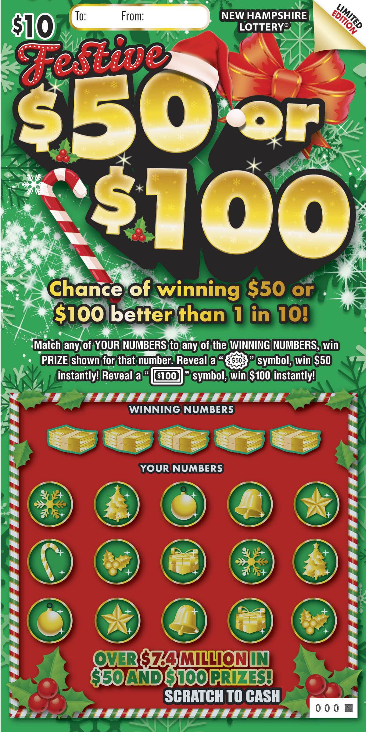 $50 Or $100 Series VII New Hampshire Lottery scratch-off ticket art
