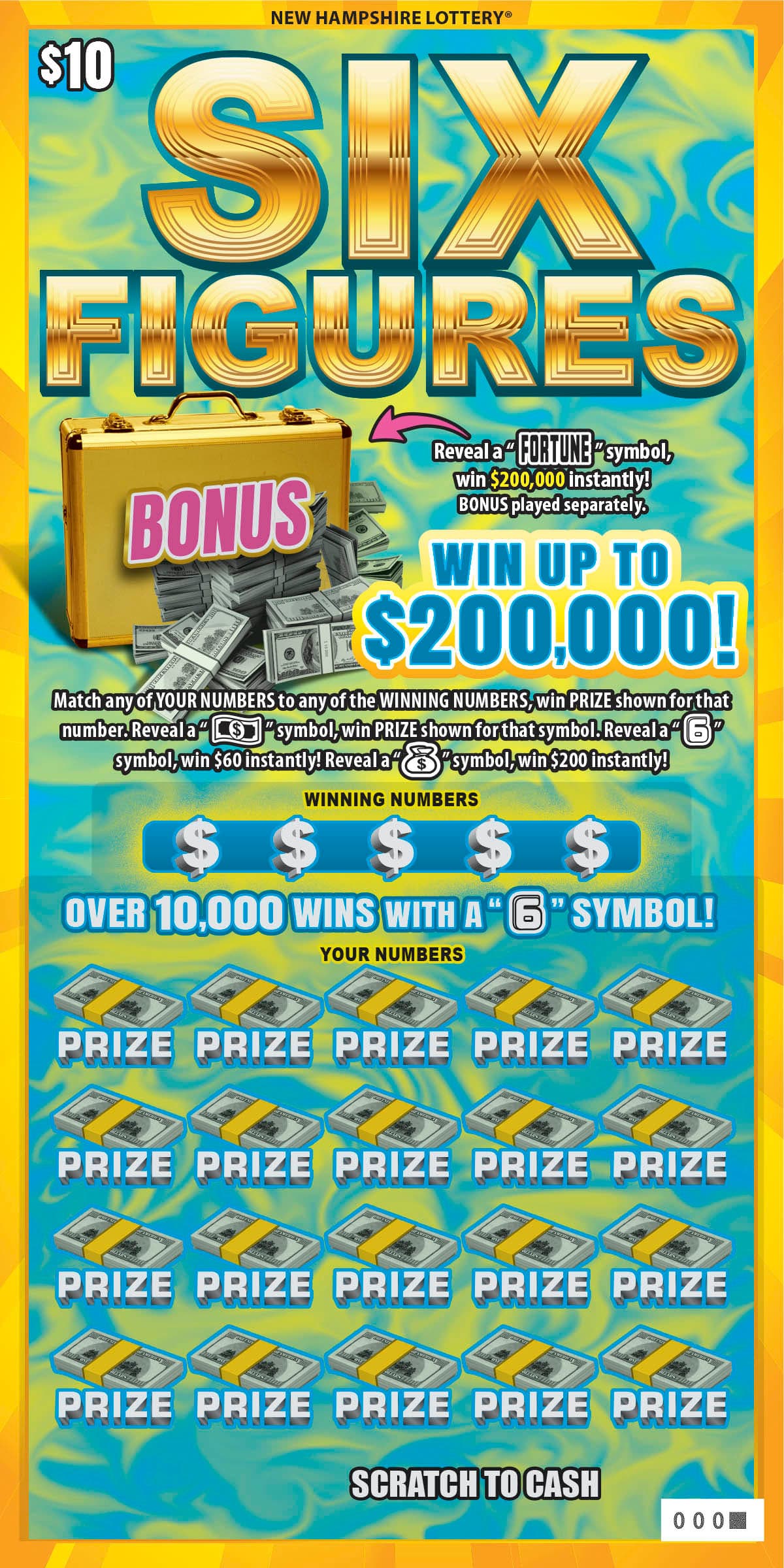 Six Figures New Hampshire Lottery scratch-off ticket art