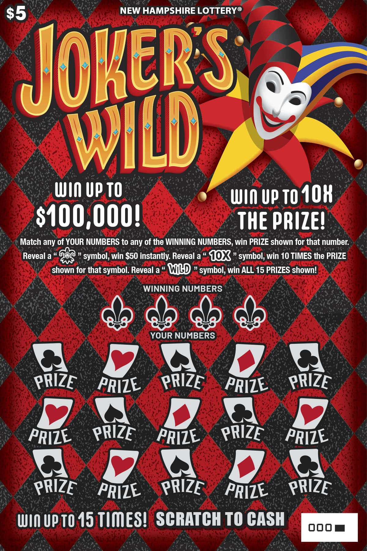 Joker's Wild New Hampshire Lottery scratch-off ticket art