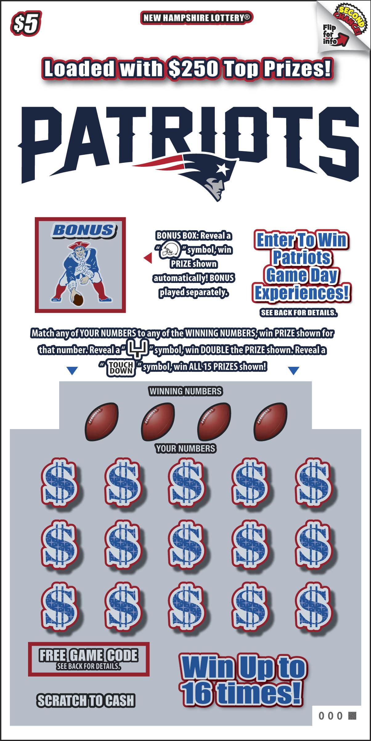 Patriots® New Hampshire Lottery scratch-off ticket art