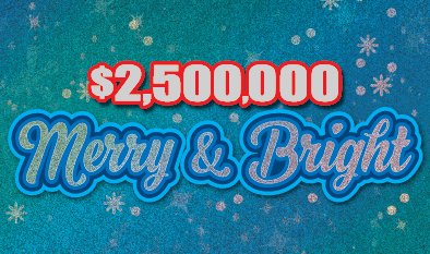 $2,500,000 MERRY & BRIGHT Massachusetts Lottery scratch-off ticket art
