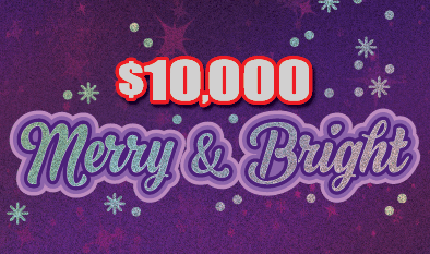 $10,000 MERRY & BRIGHT Massachusetts Lottery scratch-off ticket art