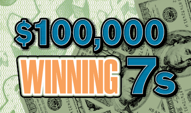 $100,000 WINNING 7s Massachusetts Lottery scratch-off ticket art