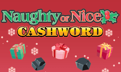NAUGHTY OR NICE CASHWORD Massachusetts Lottery scratch-off ticket art