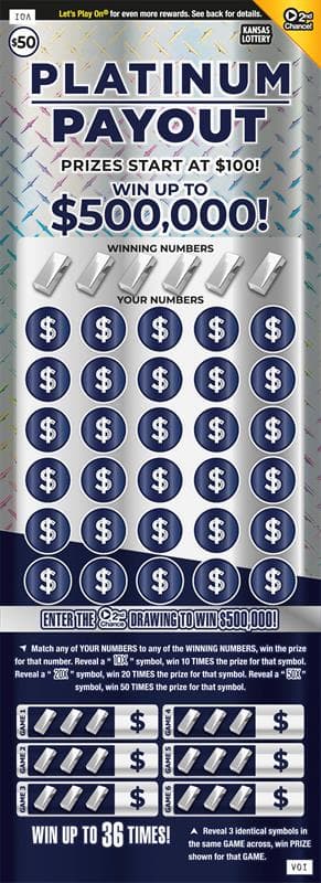 Platinum Payout Kansas Lottery scratch-off ticket
