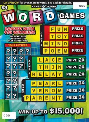 Word Games Kansas Lottery scratch-off ticket art
