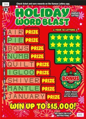 Word Blast Series Kansas Lottery scratch-off ticket art