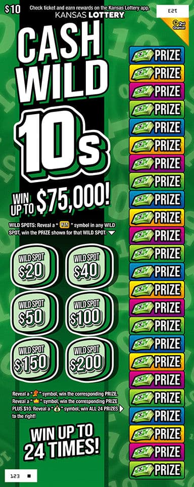 Cash Wild 10s Kansas Lottery scratch-off ticket art