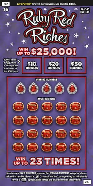 Ruby Red Riches Kansas Lottery scratch-off ticket art