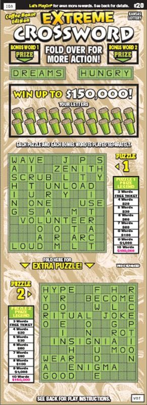 Extreme Crossword Kansas Lottery scratch-off ticket art