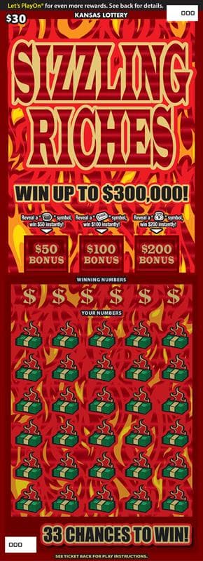 Sizzling Riches Kansas Lottery scratch-off ticket