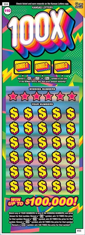 100x Kansas Lottery scratch-off ticket art