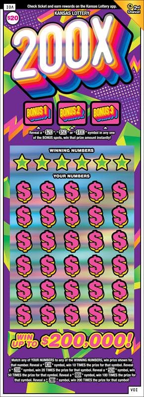 200x Kansas Lottery scratch-off ticket
