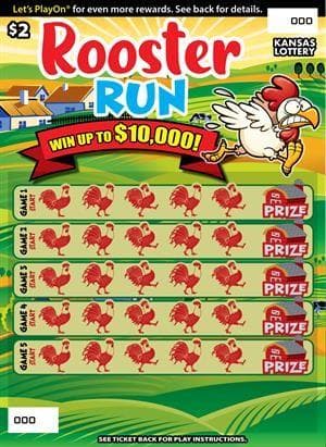Rooster Run Kansas Lottery scratch-off ticket art