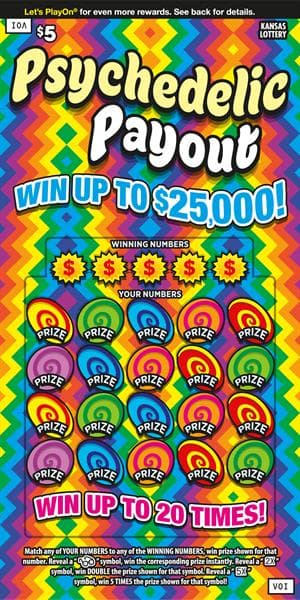Psychedelic Payout Kansas Lottery scratch-off ticket art