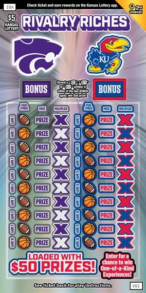 Rivalry Riches Kansas Lottery scratch-off ticket art