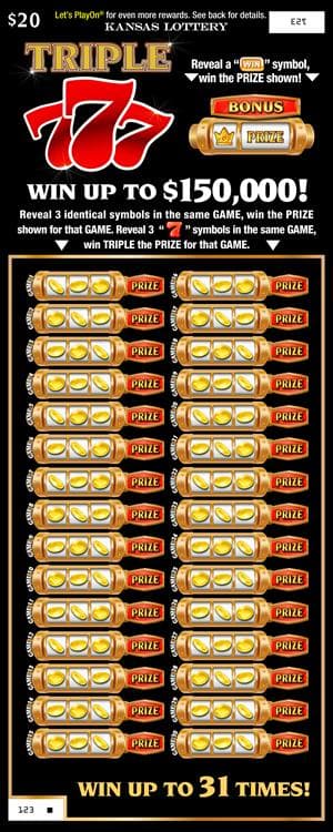 Triple 777 Kansas Lottery scratch-off ticket
