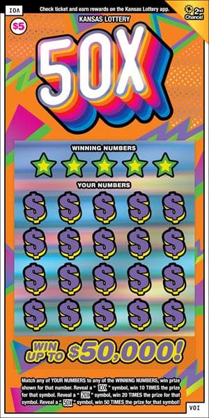 50x Kansas Lottery scratch-off ticket