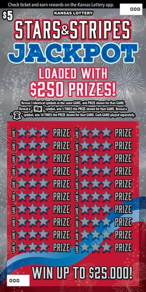 Stars & Stripes Jackpot Kansas Lottery scratch-off ticket art