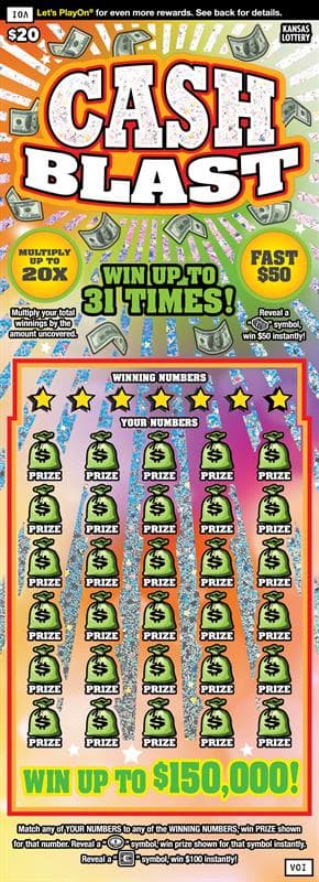 Cash Blast Kansas Lottery scratch-off ticket