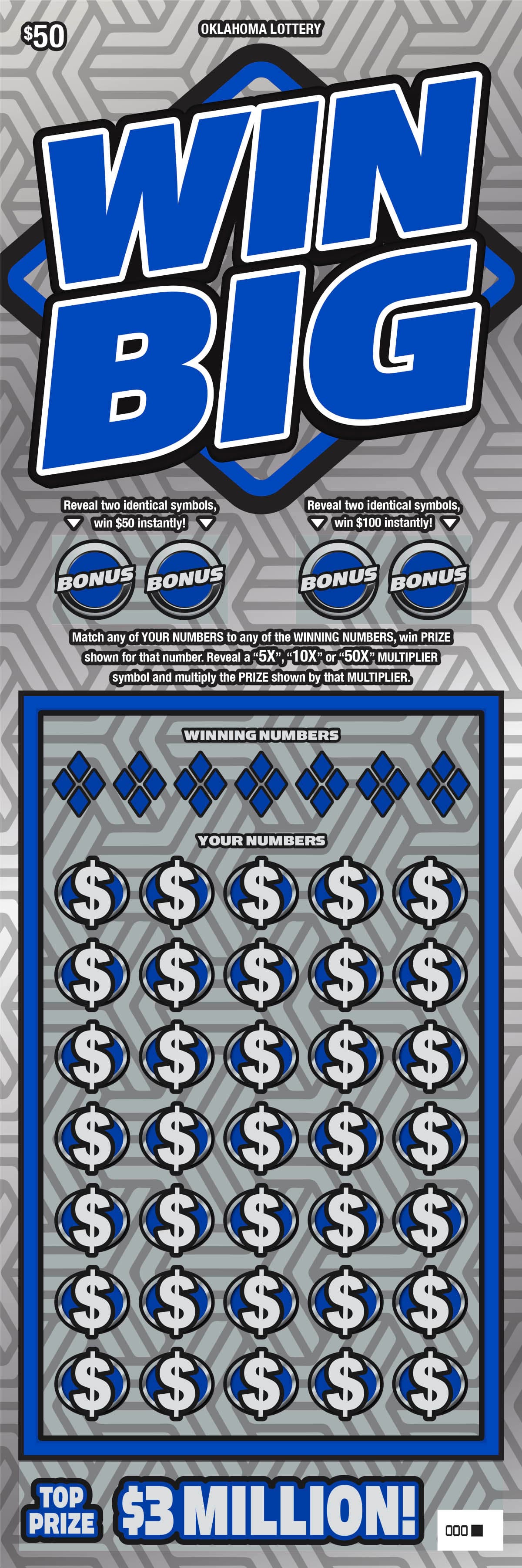 Win Big Oklahoma Lottery scratch-off ticket