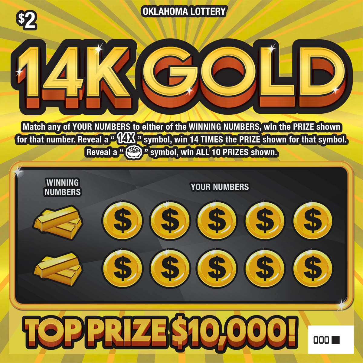 14K Gold Oklahoma Lottery scratch-off ticket art