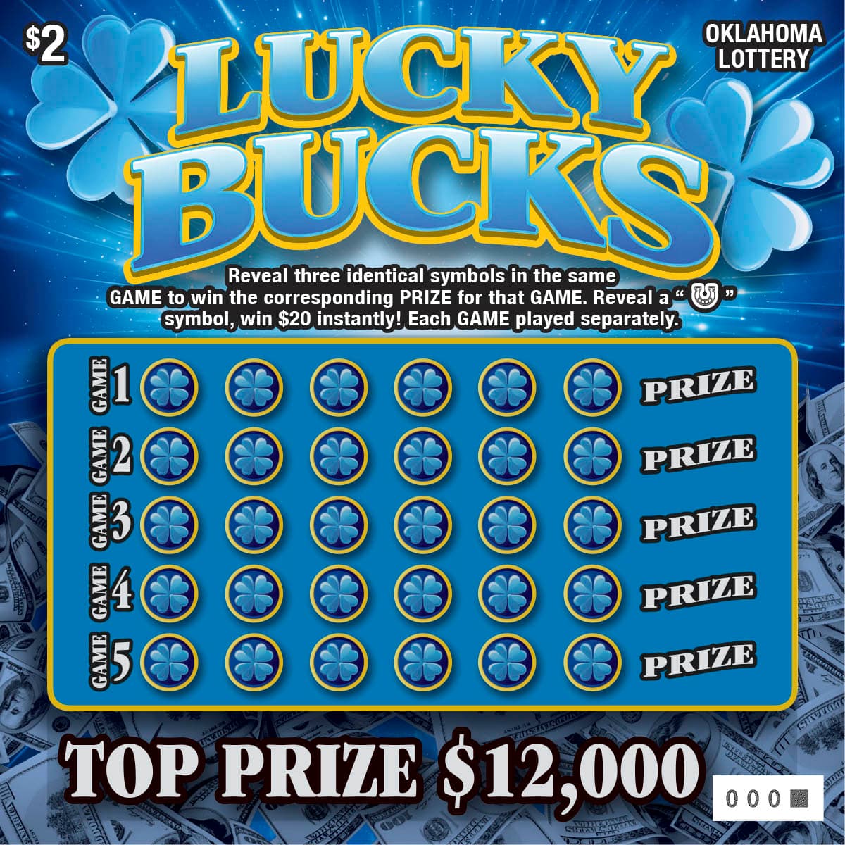 Lucky Bucks Oklahoma Lottery scratch-off ticket art