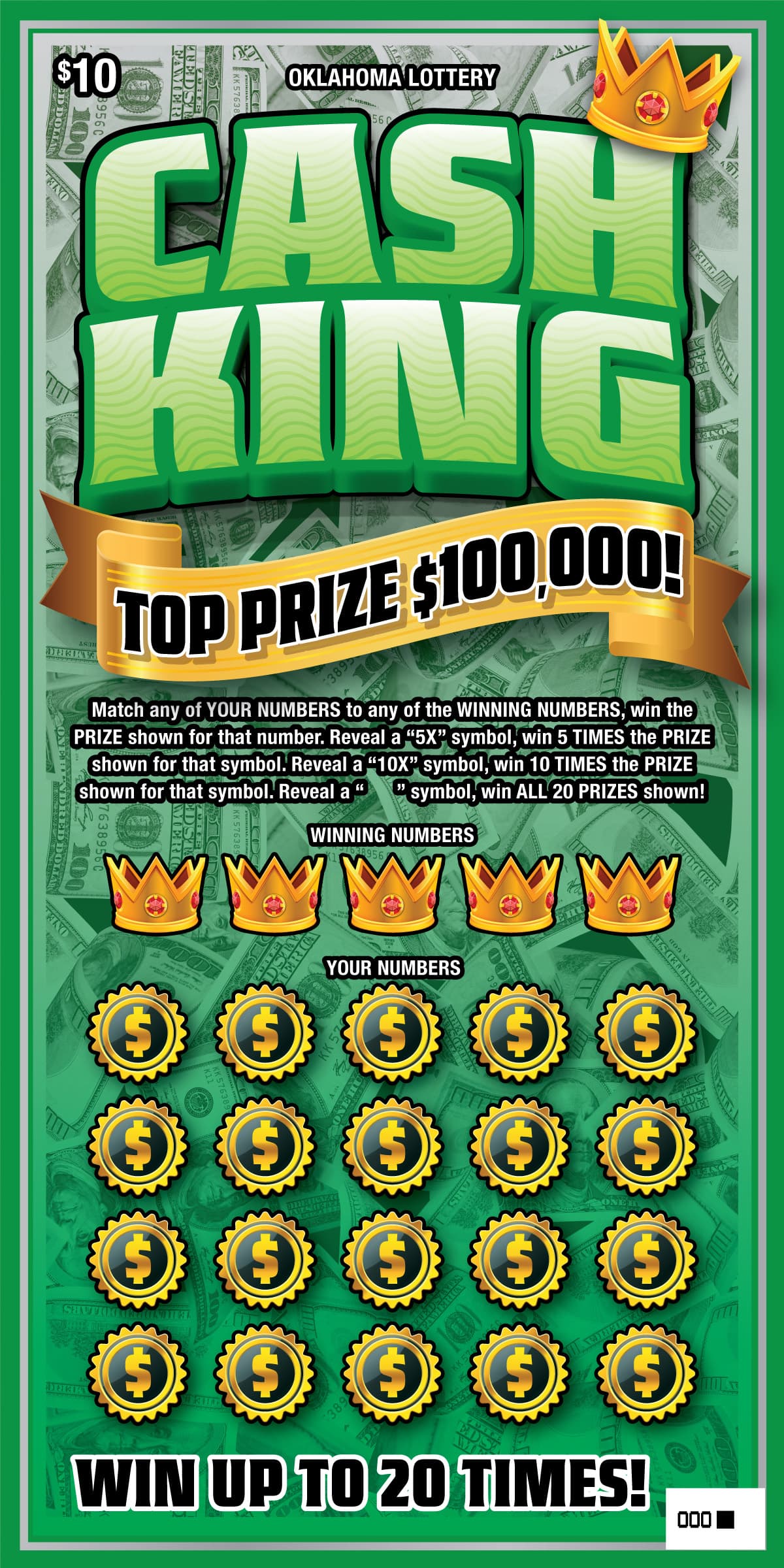 Cash King Oklahoma Lottery scratch-off ticket art