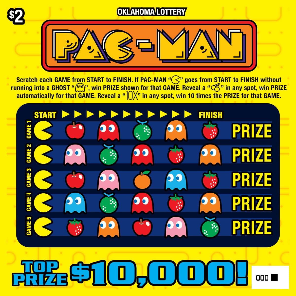 PAC-MAN Oklahoma Lottery scratch-off ticket art