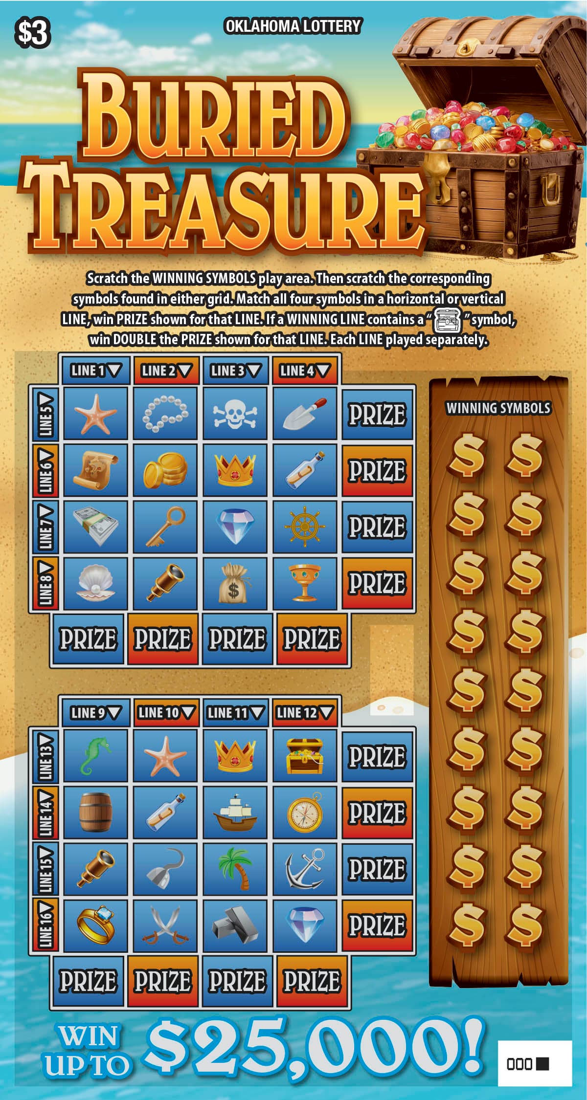 Buried Treasure Oklahoma Lottery scratch-off ticket art