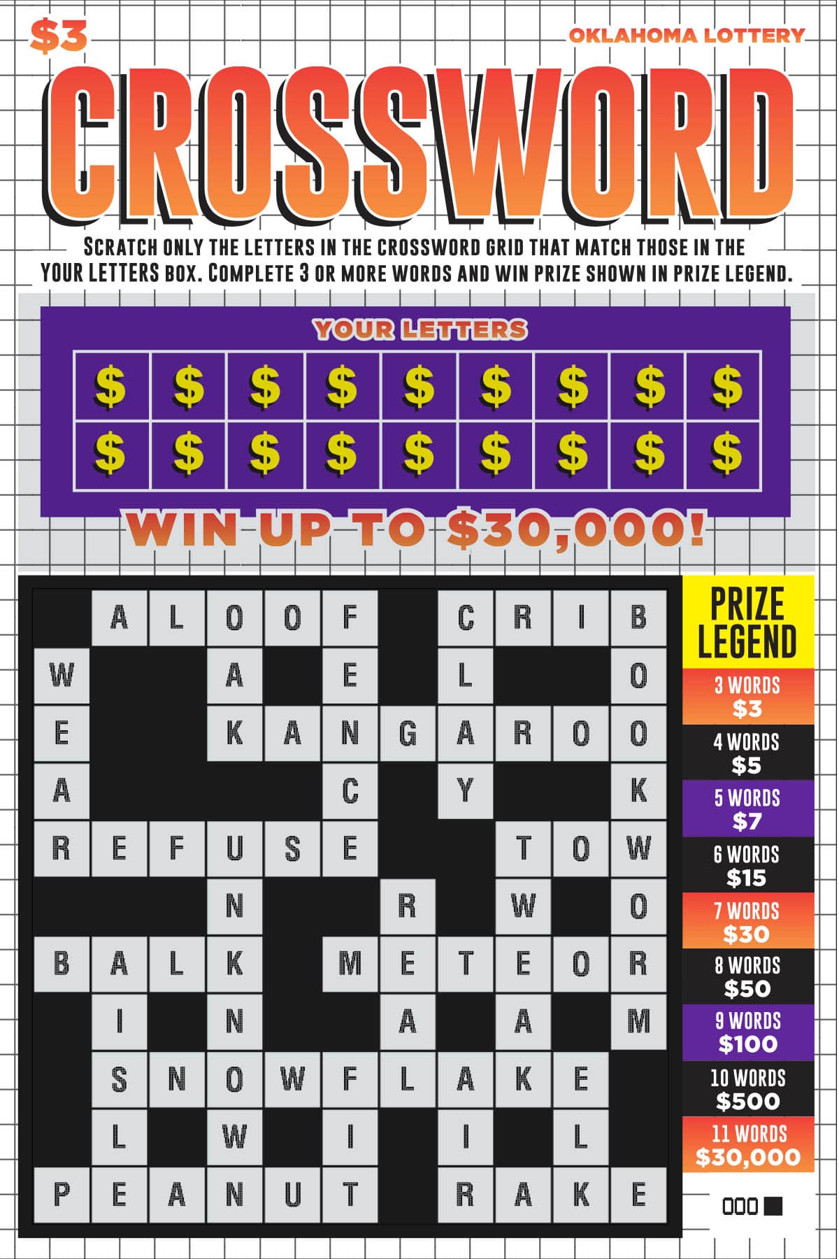 Crossword Oklahoma Lottery scratch-off ticket art