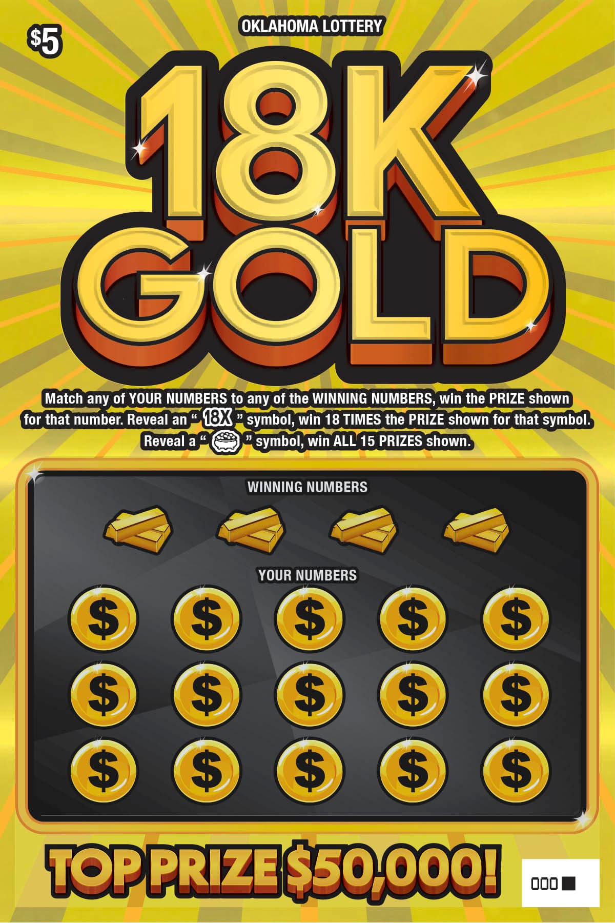18K Gold Oklahoma Lottery scratch-off ticket art