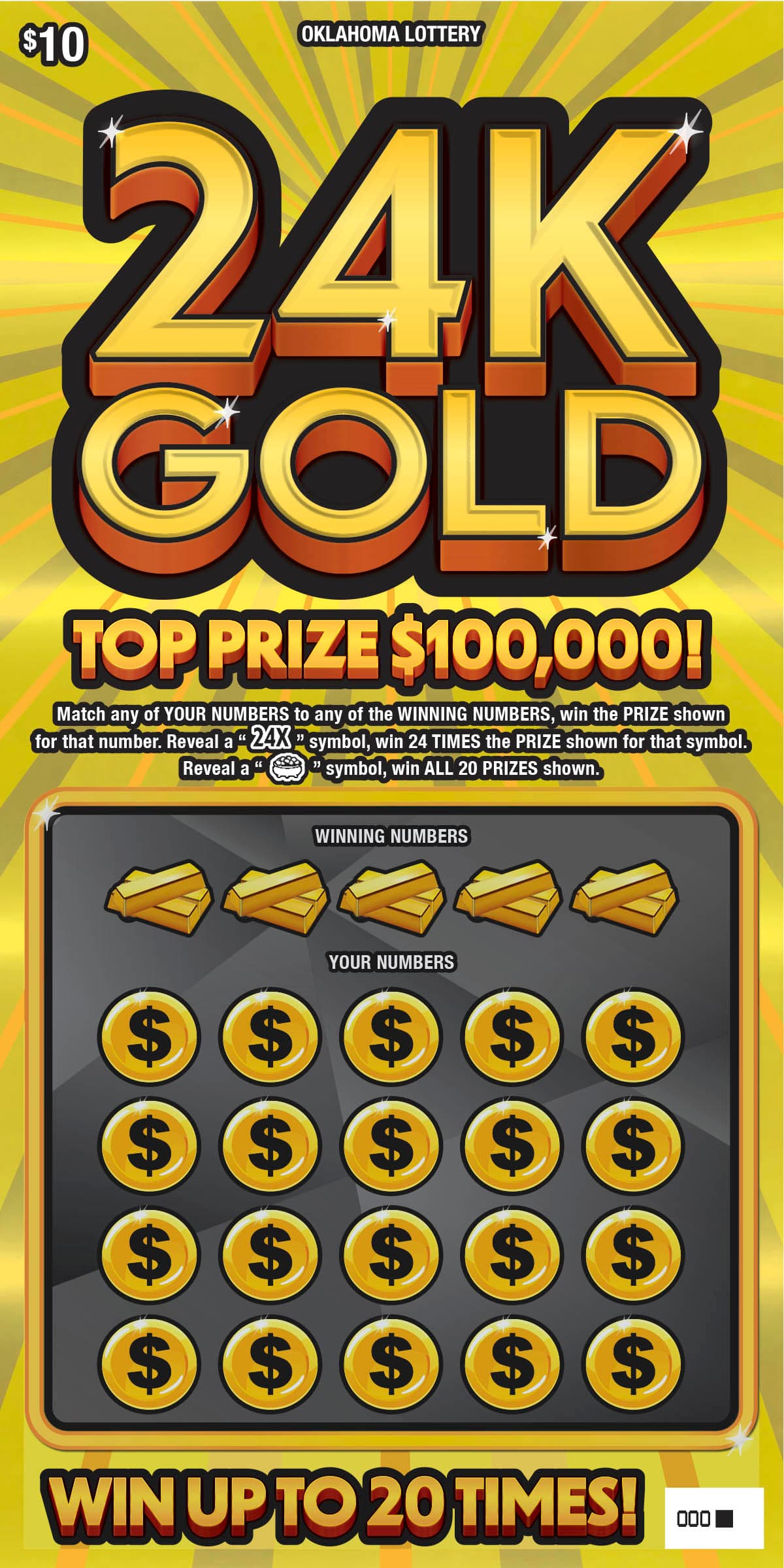 24K Gold Oklahoma Lottery scratch-off ticket