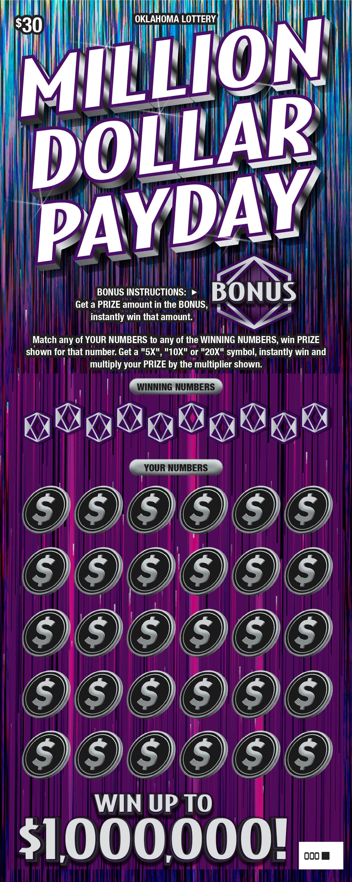 Million Dollar Payday Oklahoma Lottery scratch-off ticket