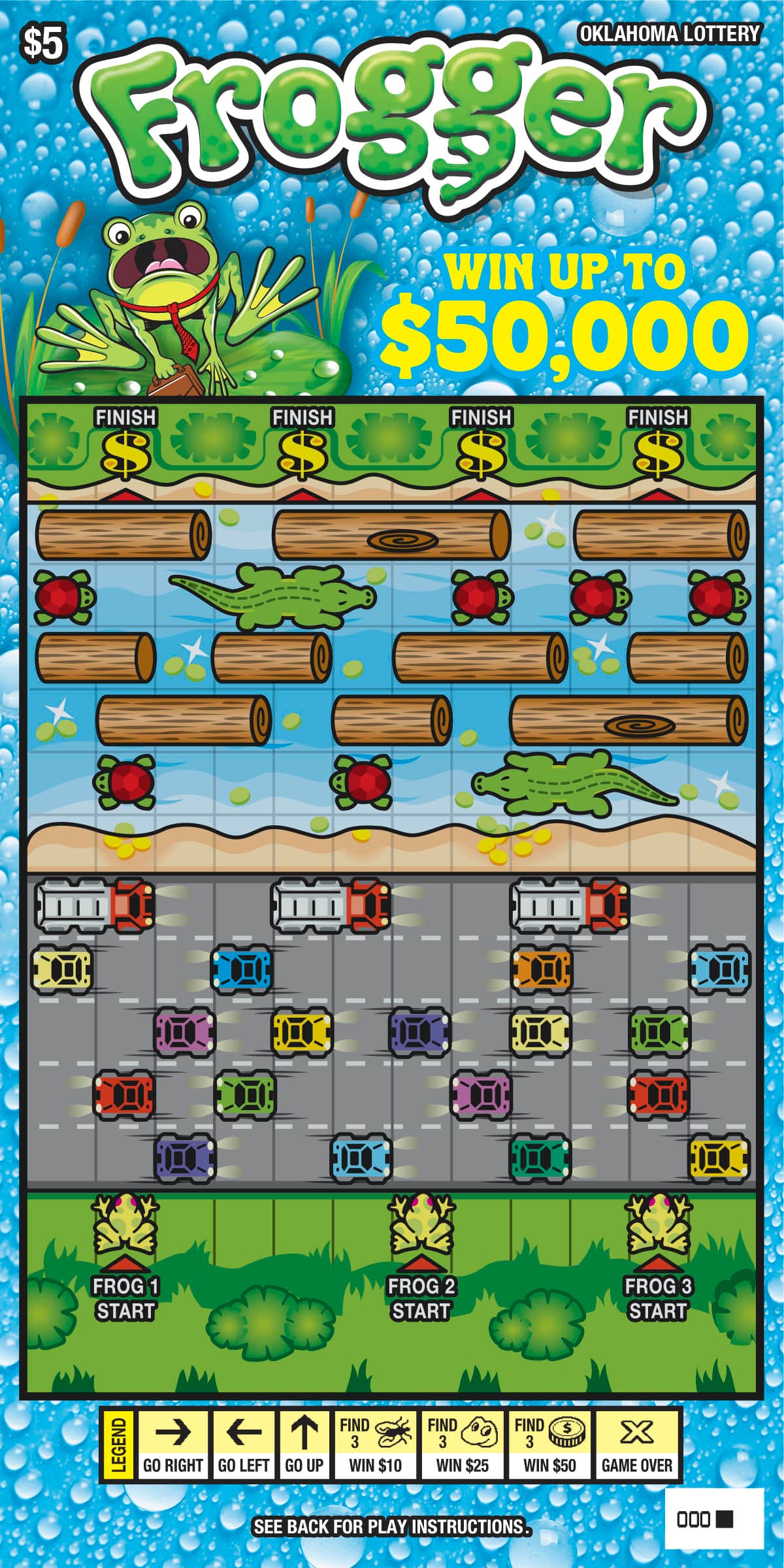 Frogger Oklahoma Lottery scratch-off ticket art