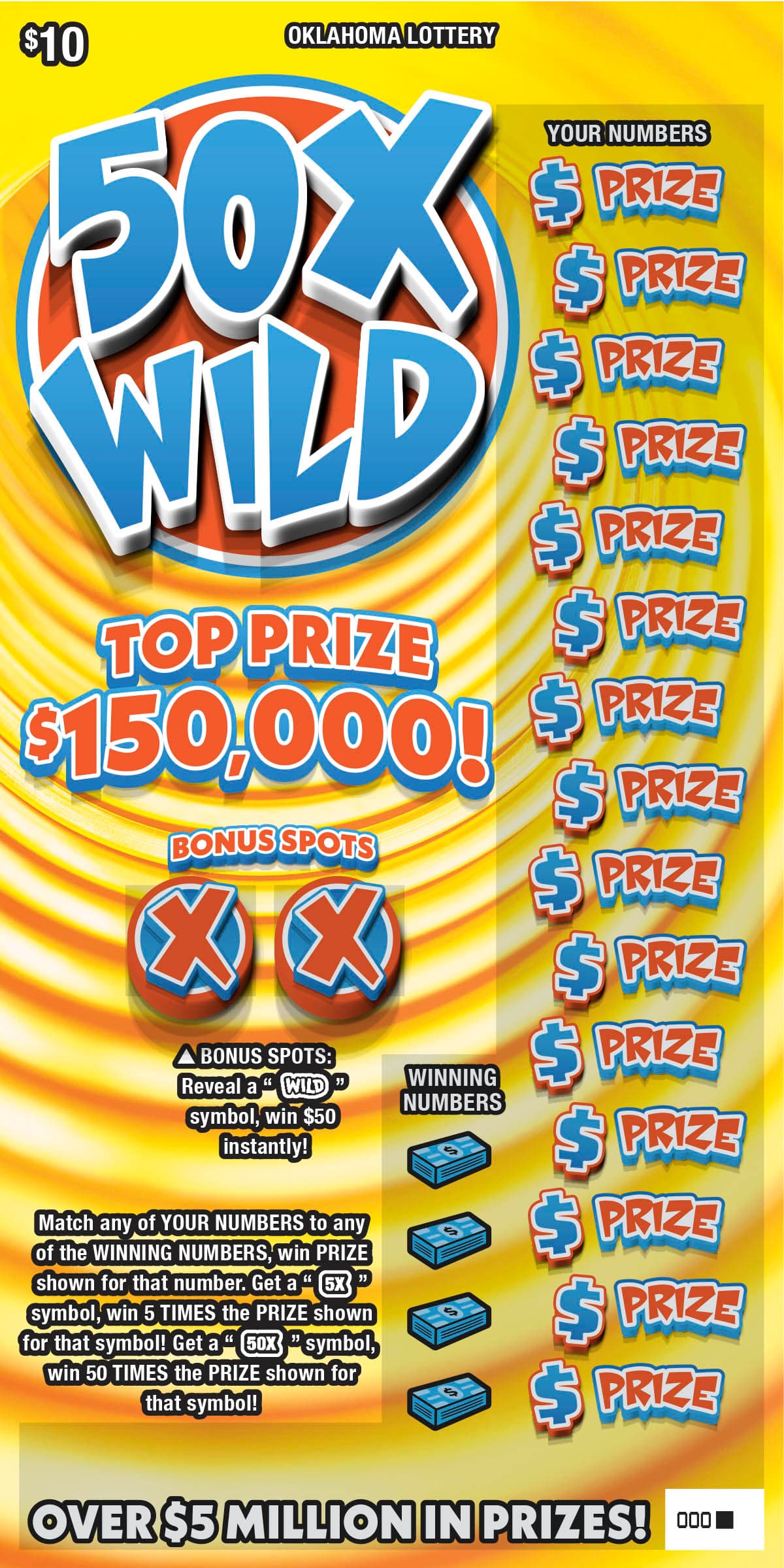 50X Wild Oklahoma Lottery scratch-off ticket