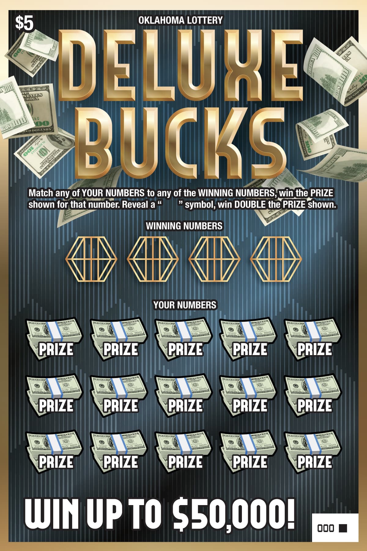 Deluxe Bucks Oklahoma Lottery scratch-off ticket art